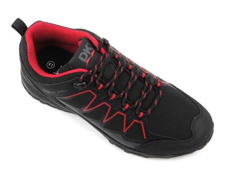 Pánské trekingové kalhoty po kotníky - DK Soft Shell 1068, černá s červenou