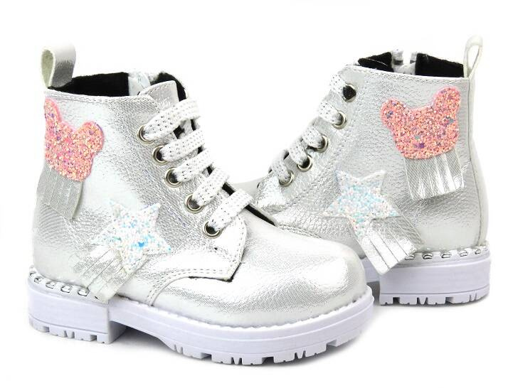 Dětské boty s hvězdou a medvídkem - Navy Dot 22-61060, stříbrná