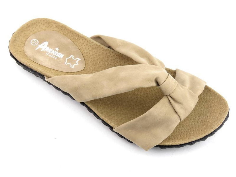 Dámské žabky s koženou vsadkou - AMERICAN CLUB XH 111009-1, béžová