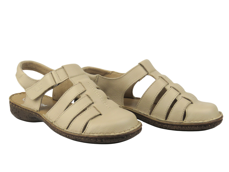 Dámské kožené sandály - Helios Comfort 159, ecru