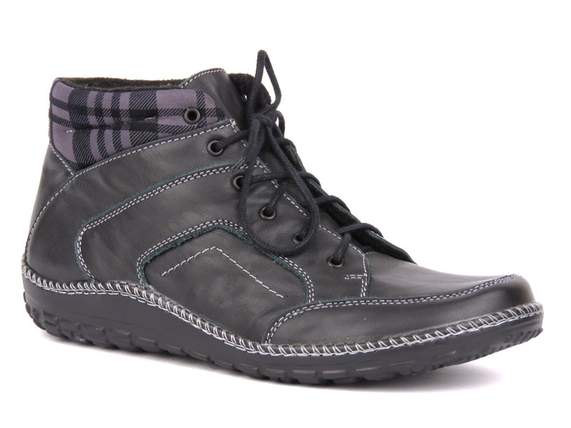 Dámská kotníková obuv s károvaným vzorem - HELIOS Komfort 755-2, černá