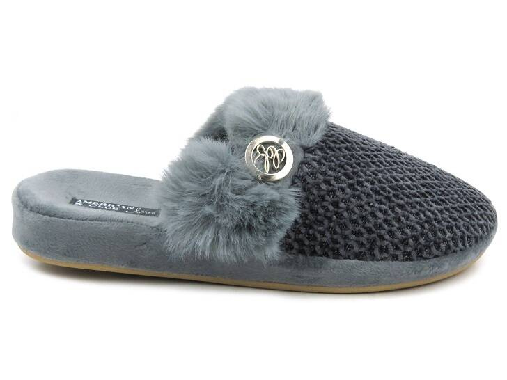 Teplé dámské pantofle - American Club SL06/23 šedé