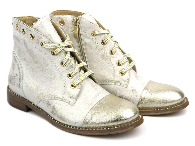 Dámské kožené kozačky - Eksbut 7F-6965-G45/672, zlaté