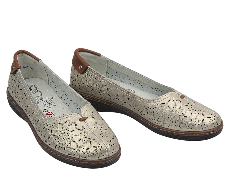 Kožené polobotky/baleríny dámské zlaté Evento 25PB17‑8357