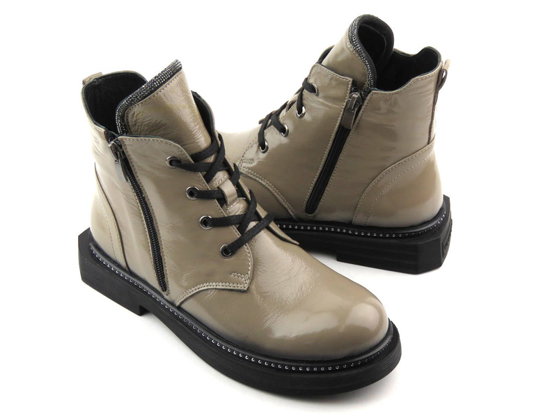 Dámské kotníkové boty z lakované kůže - VENEZIA 03-VAN MINK, béžová