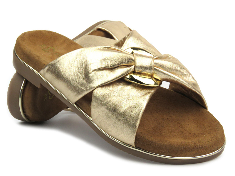 Dámské kožené skluzavky s řetízkem - MARCO TOZZI 2-27133-42, zlaté