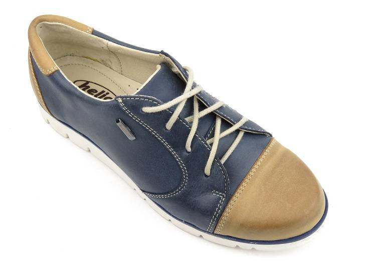 Dámské kožené, šněrovací boty - Helios Komfort 437, tmavě modrá