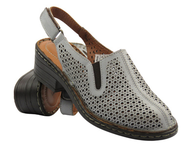 Dámské kožené sandály na podpatku - Comfortabel 720035-09, šedé