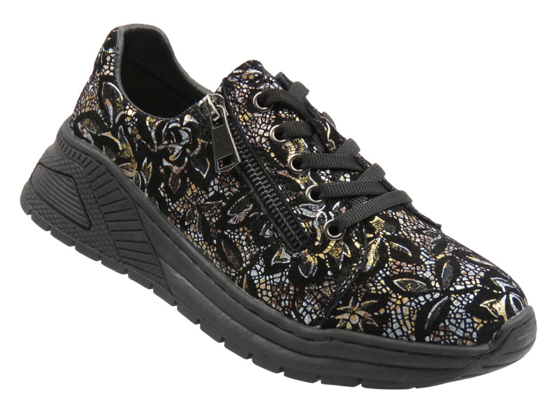 Dámské kožené polobotky černo-zlaté Nika Komfort H-233