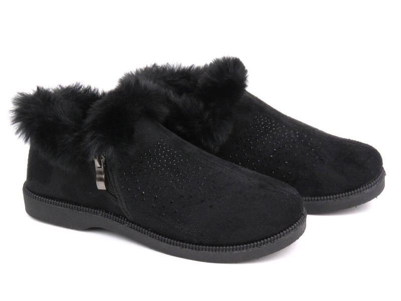 Dámské pantofle s kožíškem - Progress PT-1, černé