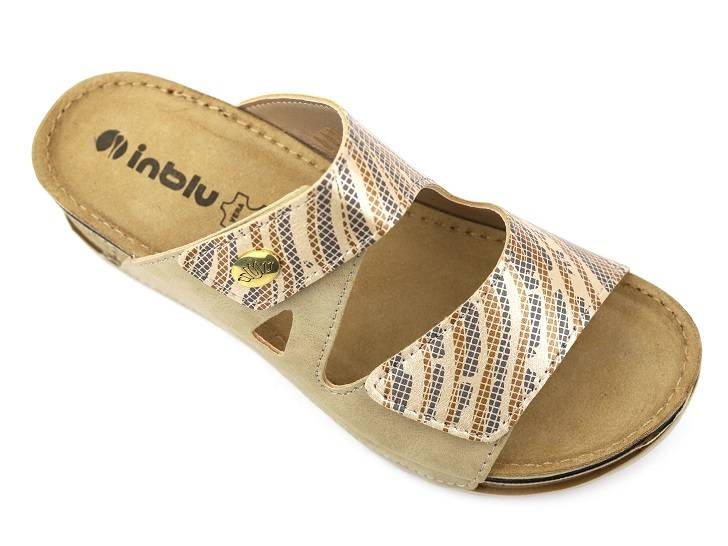 Dámské žabky s pásky na suchý zip - INBLU NV-02, béžová