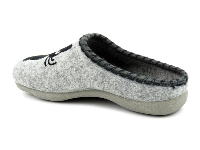 Lehké, plstěné dámské pantofle s koťátkem - MANITU 320032-91, šedé