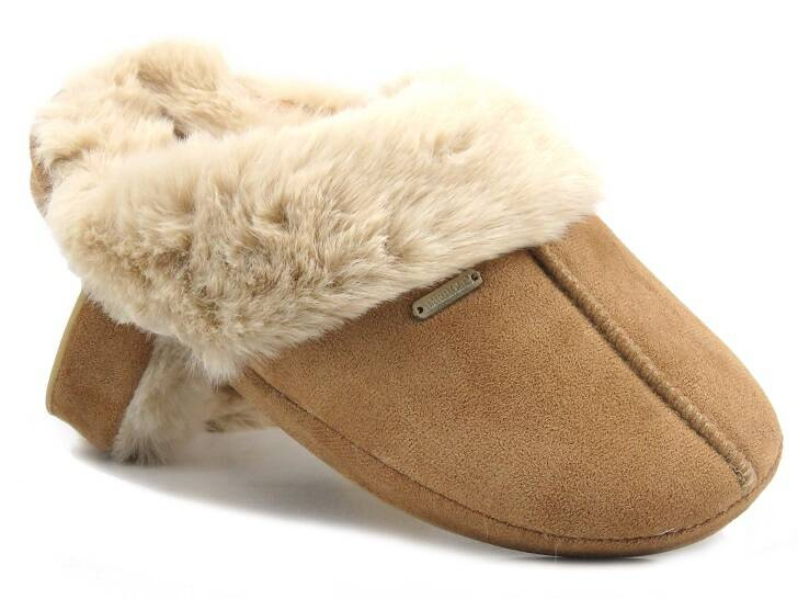 Měkké dámské pantofle s kožíškem - americké SL 04/23, béžové