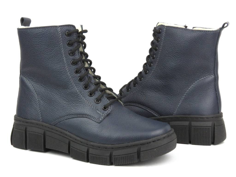 Pohodlné kozačky, dámské kozačky s vlnou - Wasak 0660, tmavě modrá