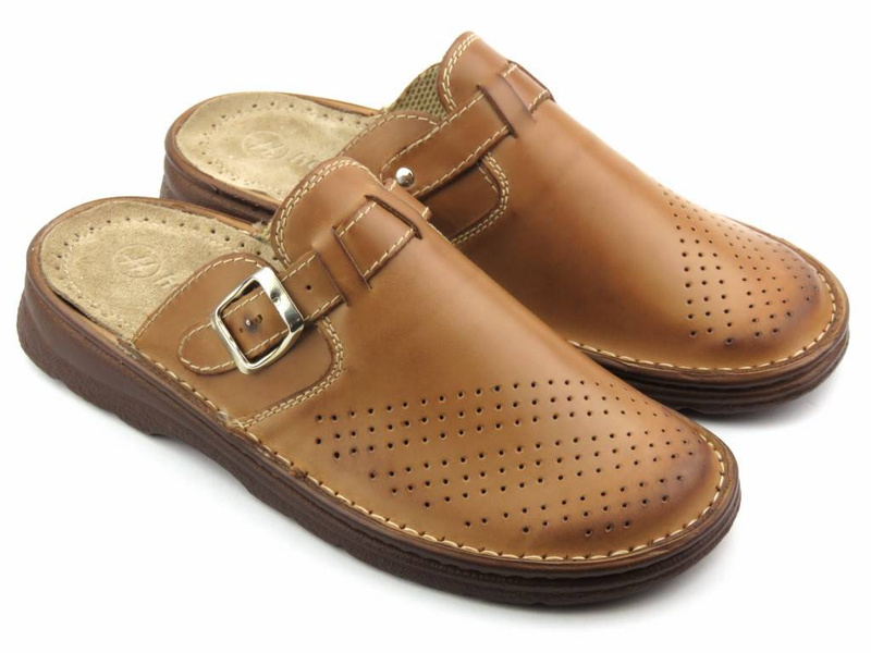 Kožené pánské pantofle polské značky HELIOS KOMFORT 011 béžové barvy