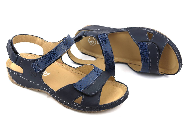 Pohodlné dámské kožené sandály - HELIOS Komfort 106, tmavě modrá