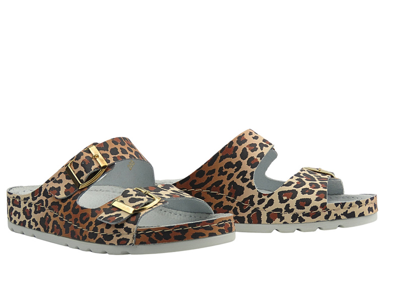 Pohodlné dámské zdravotní/sanitární pantofle hnědé s leopardím vzorem HELIOS Komfort 288