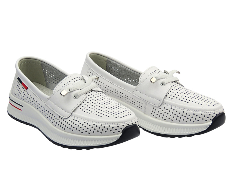 Dámské kožené polobotky s perforací bílé Nika Komfort H-647