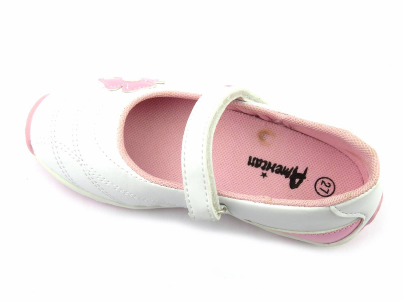 Dětské boty, dívčí baleríny American Club A39010, bílé s růžovou