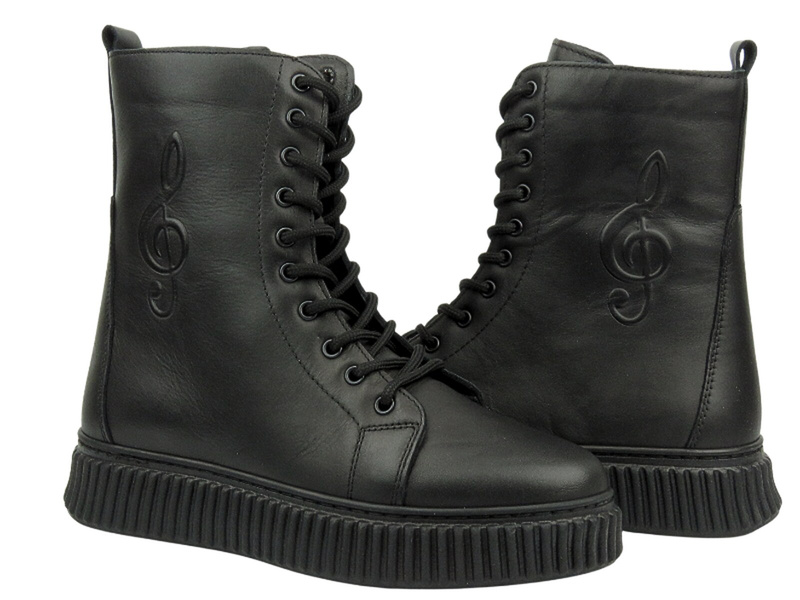 Dámské kožené kotníkové boty na platformě - VENEZIA 0242270, černé