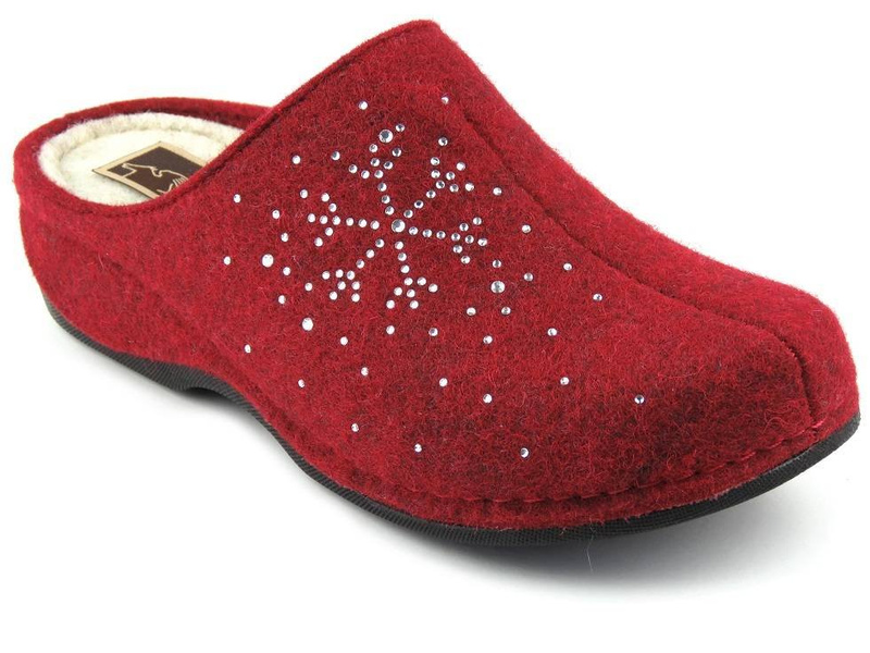 Dámské plstěné pantofle se sněhovou vločkou - Manitu 330204, červené