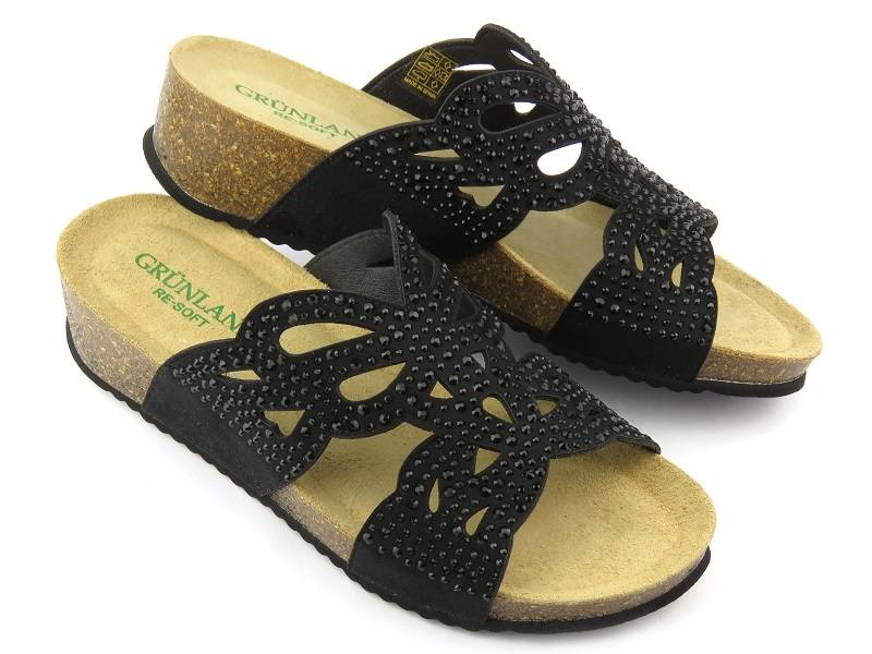 Dámské žabky s koženou vsadkou - GRUNLAND CB2999-70, černá