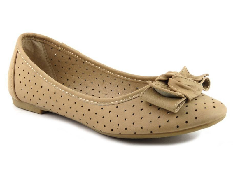 Prolamované dětské balerínky s mašlí - AMERICAN CLUB LC-01130626-1C, béžová