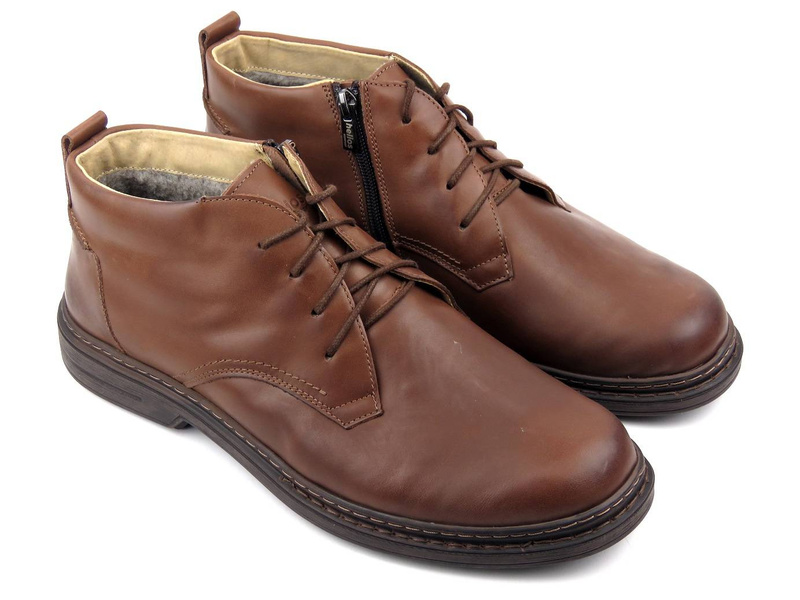 Pánské kožené boty zateplené ovčí vlnou - HELIOS Komfort 884-1, hnědé
