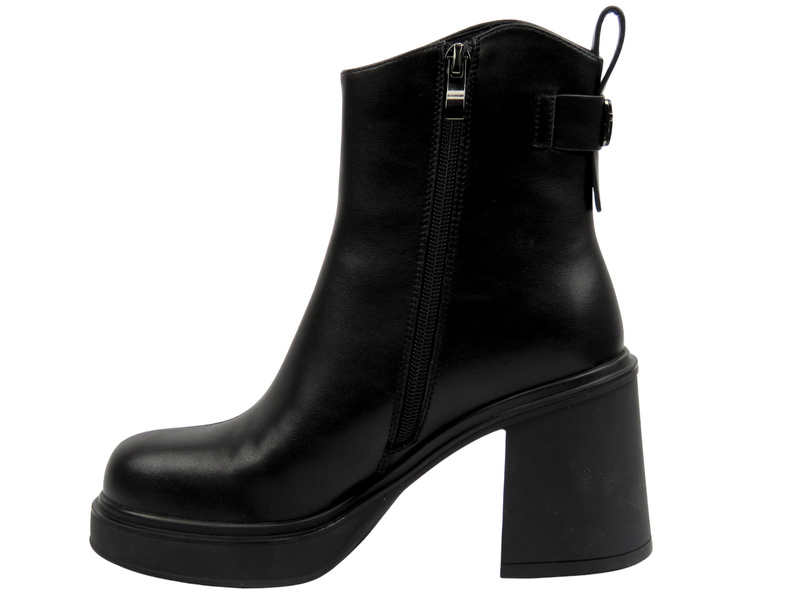 Dámské kožené kotníkové boty na podpatku černé Cambell 25-29312