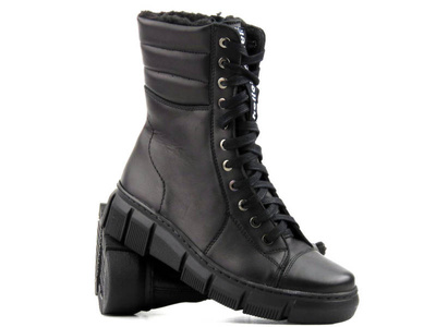 Kožené kotníkové boty, dámské pracovní s vlnou - HELIOS Komfort 611-2, černé