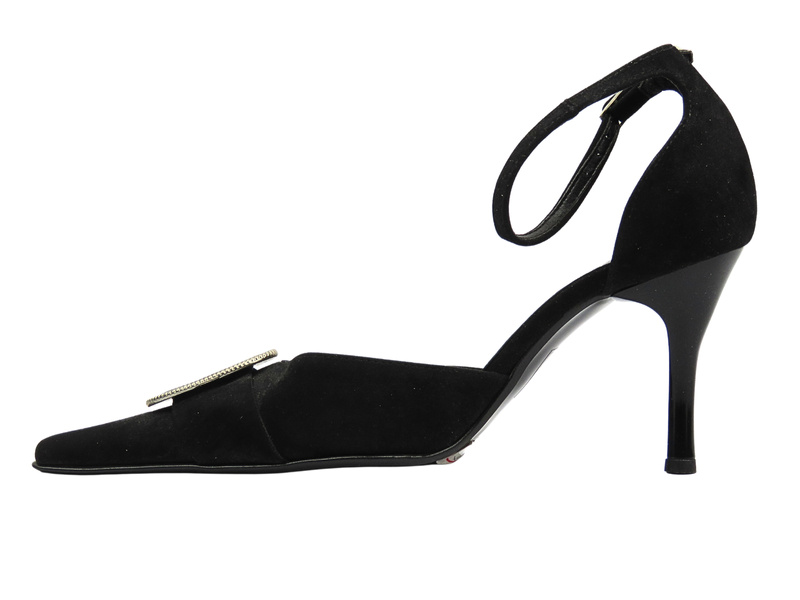 Kožené lodičky na podpatku Zygmunt 358 černé s ozdobnou sponou