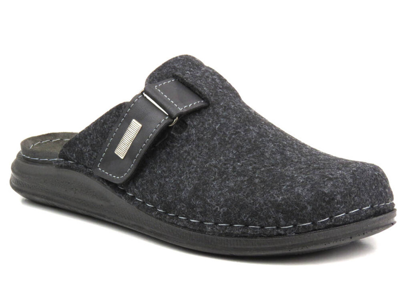 Pánské plstěné pantofle s koženou vsadkou - INBLU VE-02, tmavě šedá