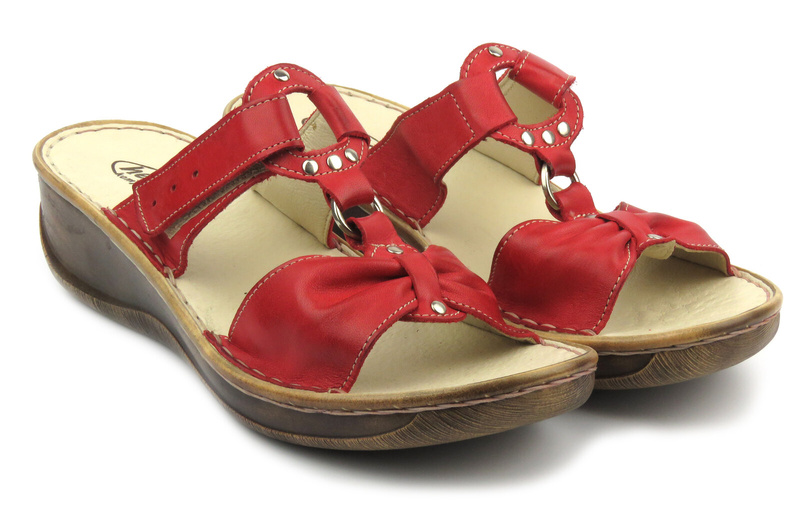 Dámské kožené žabky s nastavitelnou šířkou - HELIOS Comfort 797, červená