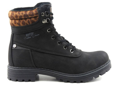 Dámské kozačky AMERICAN CLUB RH53/19, černé s leopardím potiskem