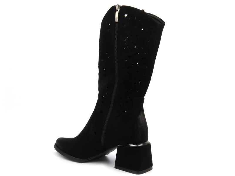 Prolamované kozačky s jemným podpatkem - Potocki 24-12397, černé