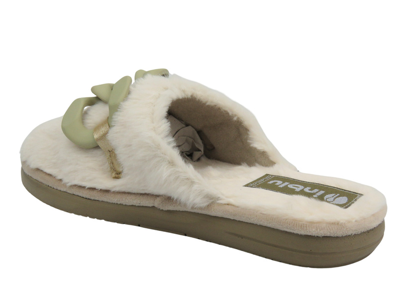 Dámské kožešinové pantofle s řetízkem - INBLU EK-06, šedé