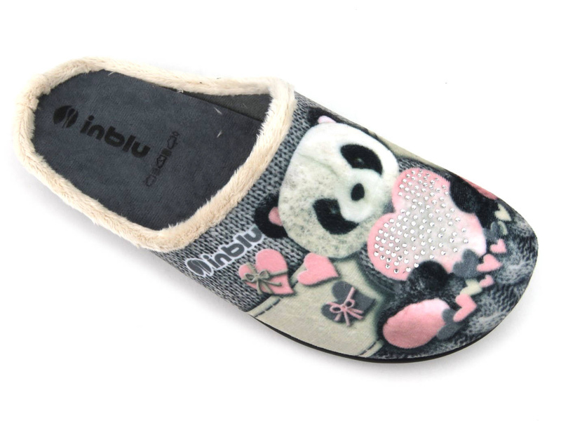 Měkké dámské pantofle s pandou - INBLU 155D209, šedé