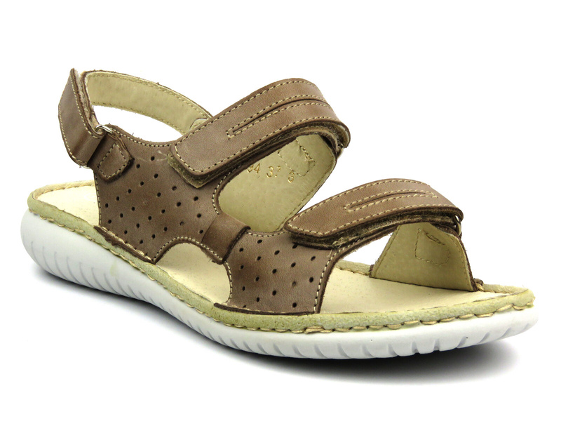 Dámské kožené sandály na suchý zip - Helios Komfort 794S, béžové