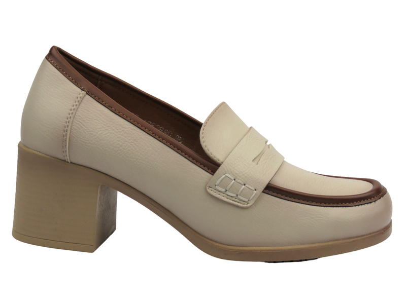 Elegantní dámské polobotky na podpatku béžové Potocki 25-12628