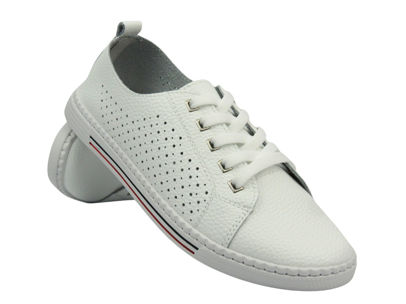 Kožené dámské polobotky – Nika Komfort H-607, bílé – šněrovací