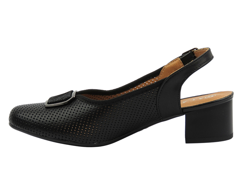 Dámské kožené lodičky na podpatku černé Galant 3201