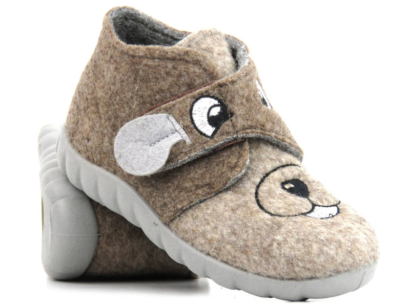 Teplé papuče, dětské boty s pejskem - BEFADO 526P119, hnědé