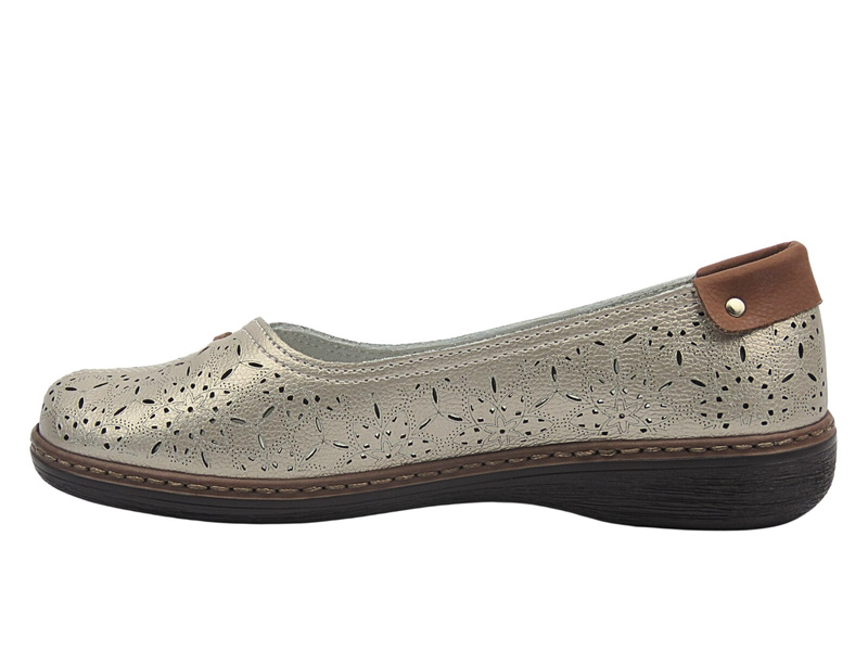 Kožené polobotky/baleríny dámské zlaté Evento 25PB17‑8357