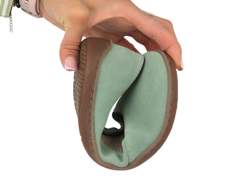 Barefoot kožené minimalistické dámské polobotky s rozšířenou šířkou H - Nika Komfort 1451 zelené