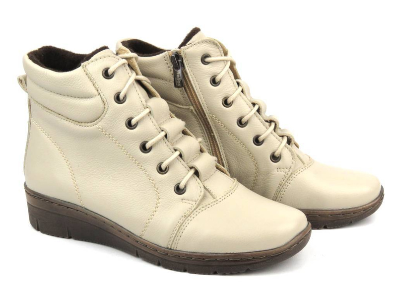 Zateplené dámské kotníkové boty - HELIOS Komfort 562, ecru 2