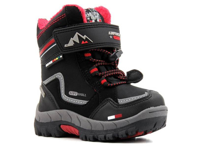 Zateplené dětské sněhule AMERICAN CLUB Soft Shell HL 31/21(22), černé s červenou