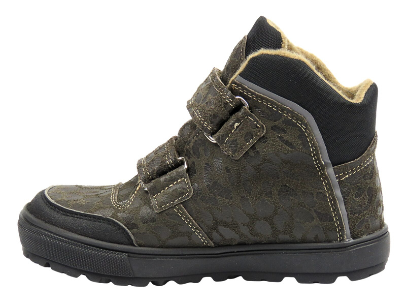 Dětské kožené kotníkové boty Jamet 399, zelené s leopardím vzorem