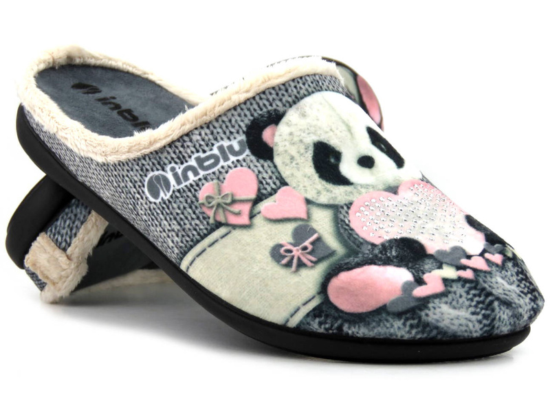 Měkké dámské pantofle s pandou - INBLU 155D209, šedé