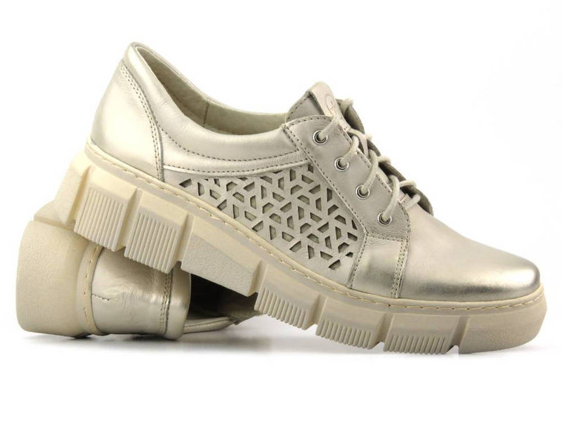 Pohodlná dámská kožená obuv - Helios Komfort 375S, zlatá