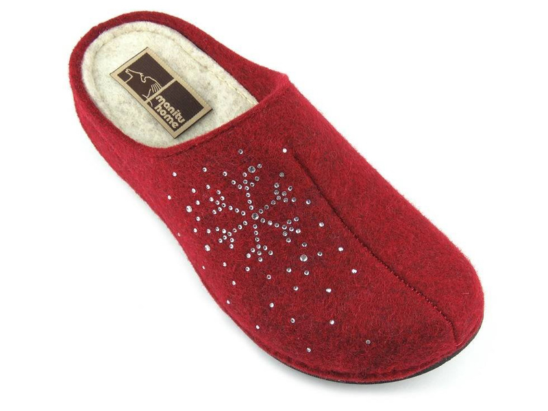 Dámské plstěné pantofle se sněhovou vločkou - Manitu 330204, červené